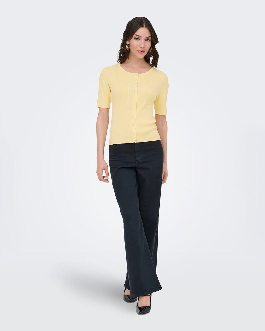 JDY Topp Gaby 2/4 O-neck Pearl Cardigan - Double Cream