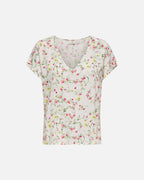 JDY Topp Star Sezen Life S/S - Cloud Dancer/ Coral Ditsy Flower