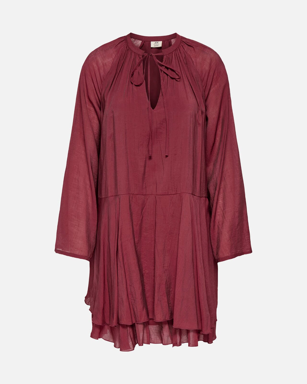 JDY Kjole Harper L/S Frill - Oxblood Red