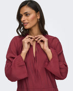 JDY Kjole Harper L/S Frill - Oxblood Red