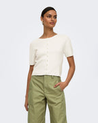 JDY Topp Gaby 2/4 O-neck Pearl Cardigan - Cloud Dancer