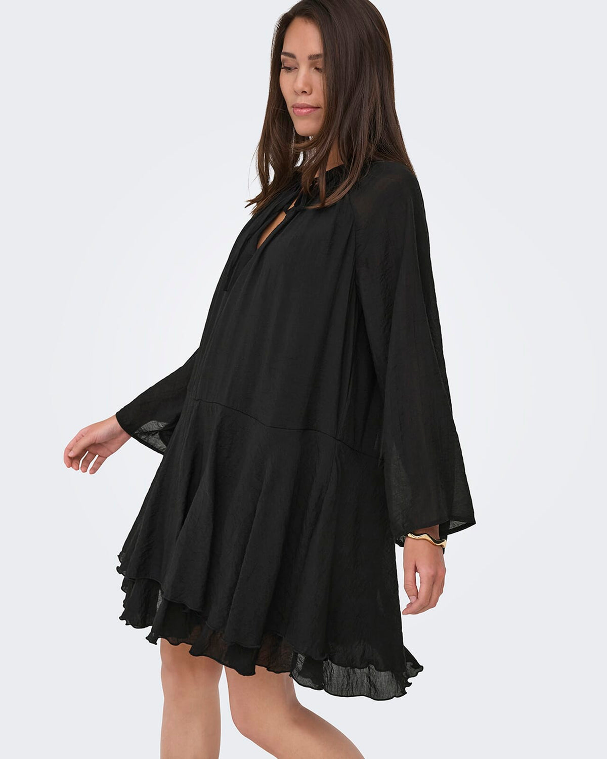 JDY Kjole Harper L/S Frill - Black