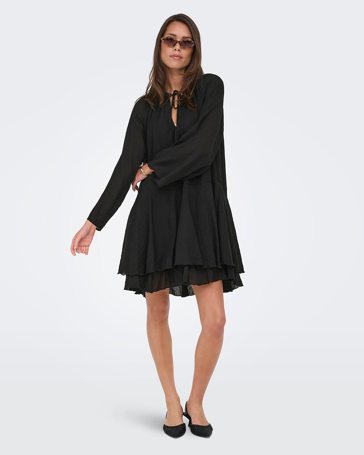 JDY Kjole Harper L/S Frill - Black