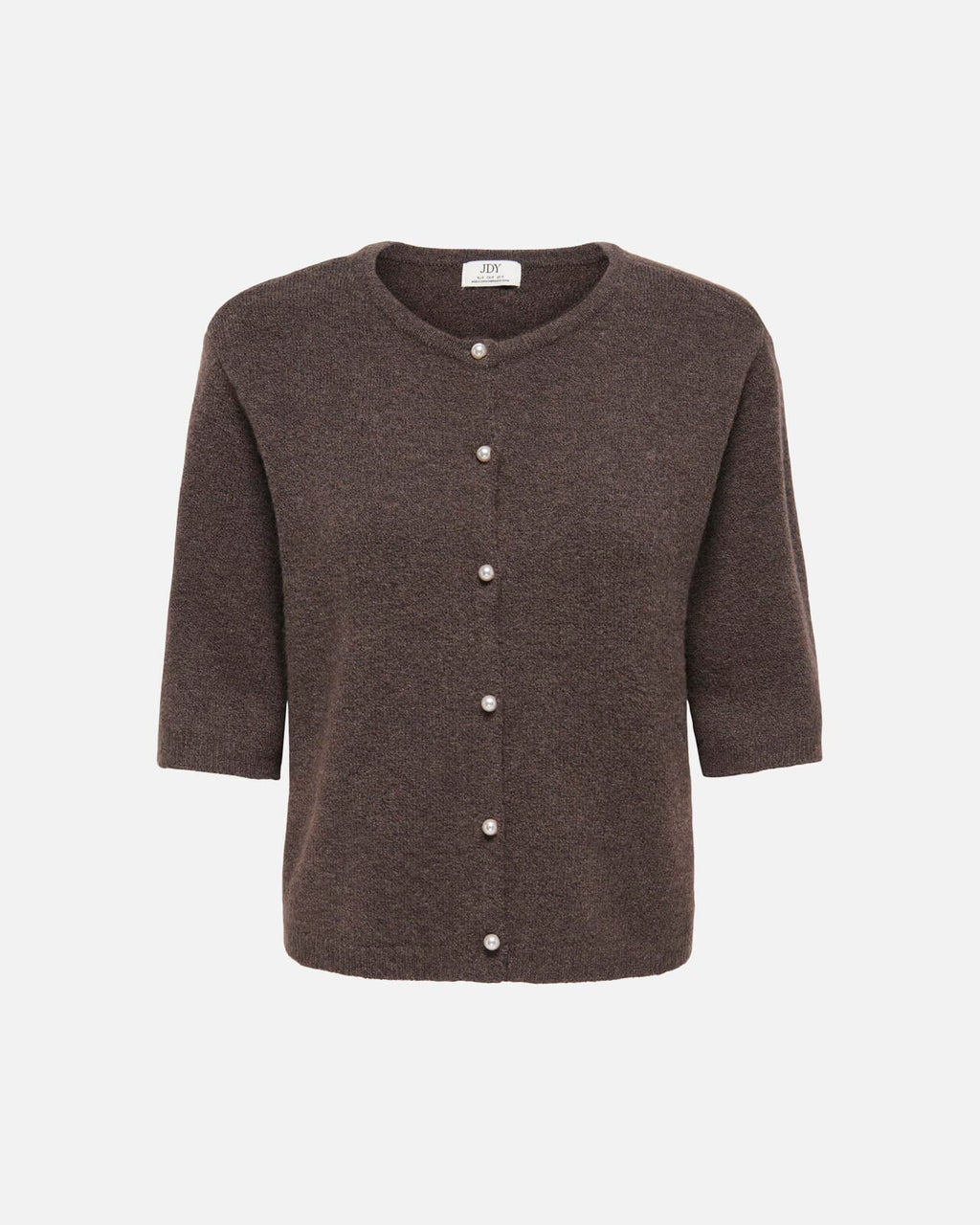 JDY Strikket Cardigan Rue Life 2/4 Pearl Knit - Bracken/ Melange W./ White Pearl Button