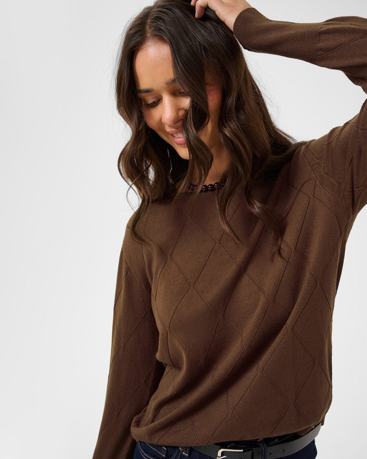 KAFFE Genser Lizza Argyle Pullover LS - Carafe