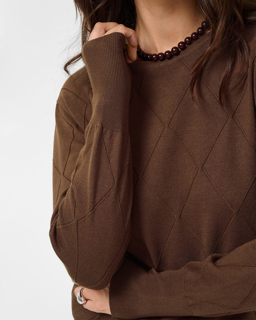 KAFFE Genser Lizza Argyle Pullover LS - Carafe