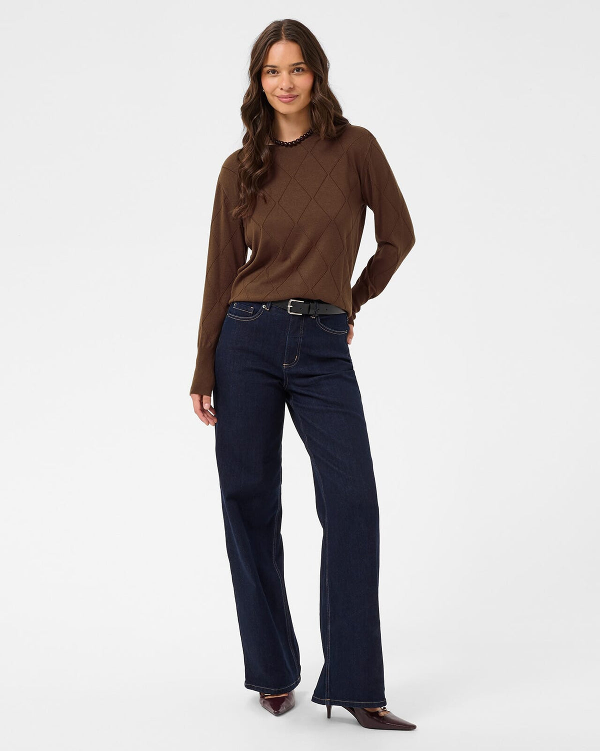 KAFFE Genser Lizza Argyle Pullover LS - Carafe