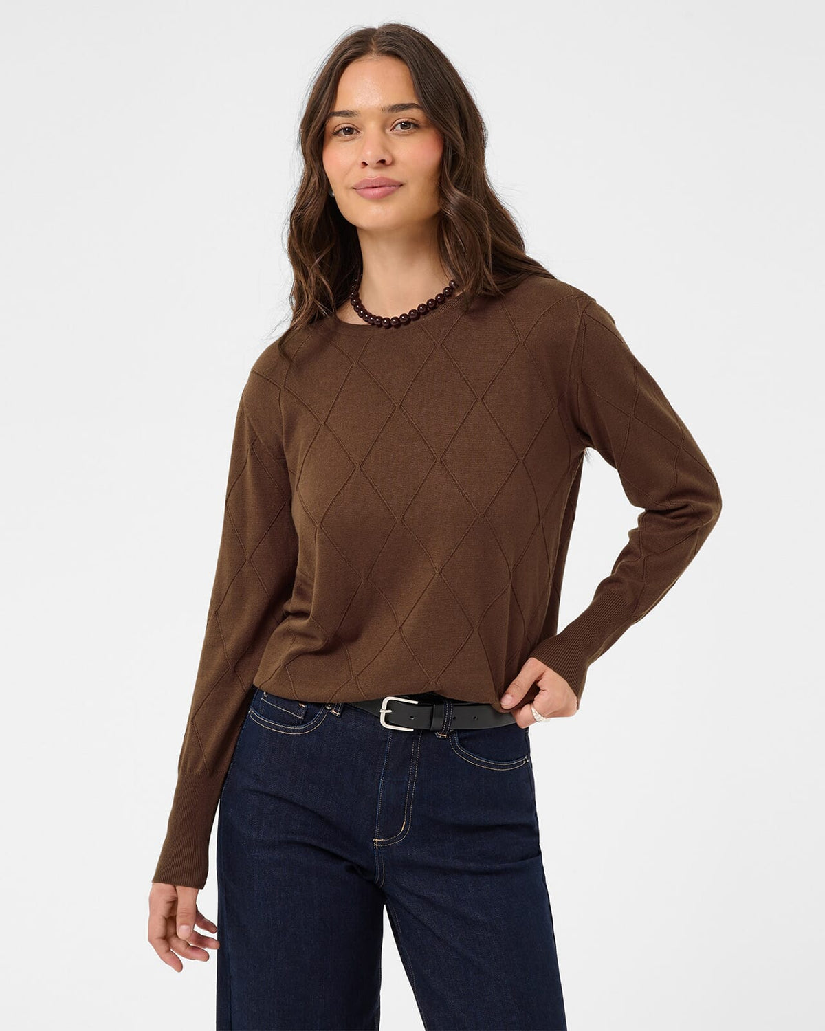 KAFFE Genser Lizza Argyle Pullover LS - Carafe
