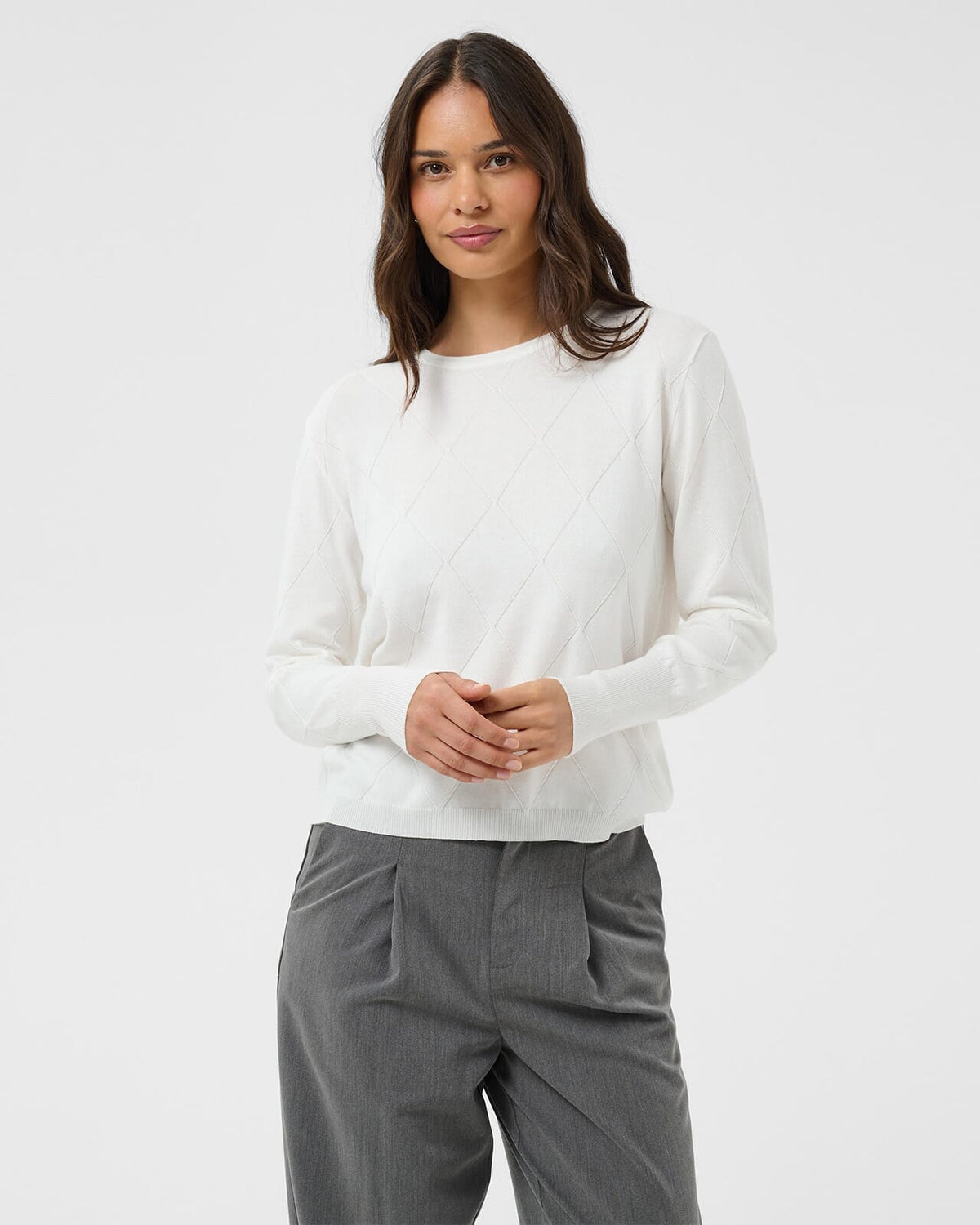 KAFFE Genser Lizza Argyle Pullover LS - Chalk