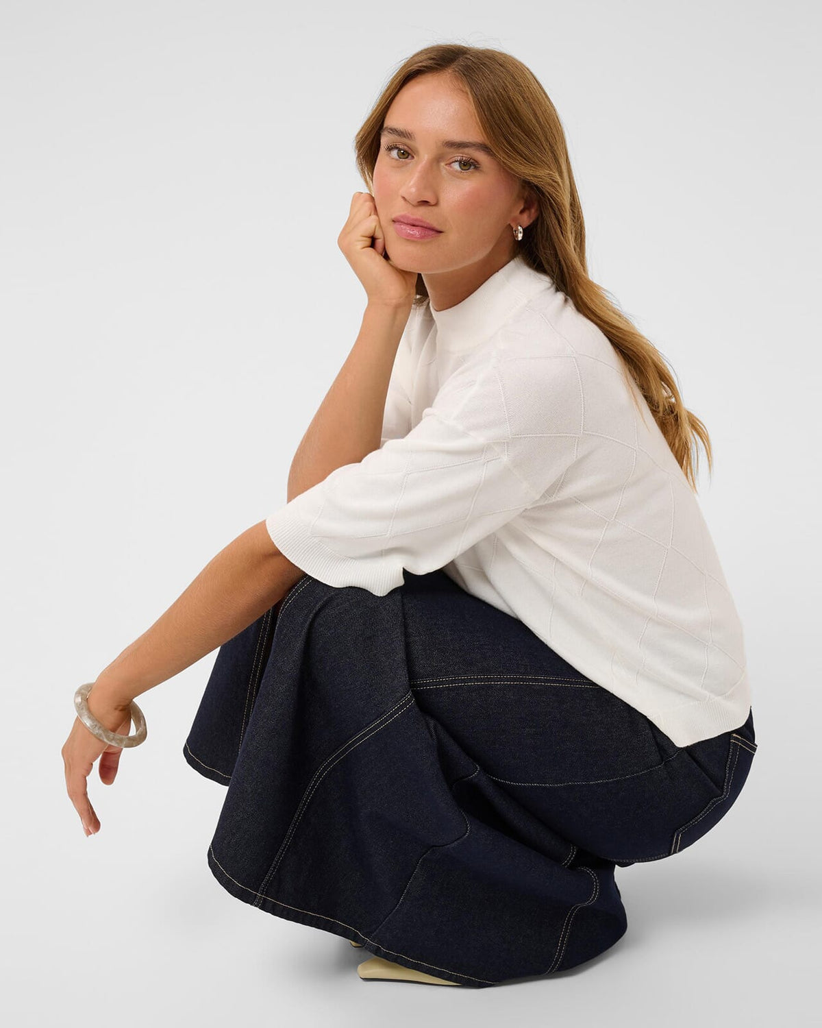 KAFFE Topp Lizza Argyle Pullover - Chalk