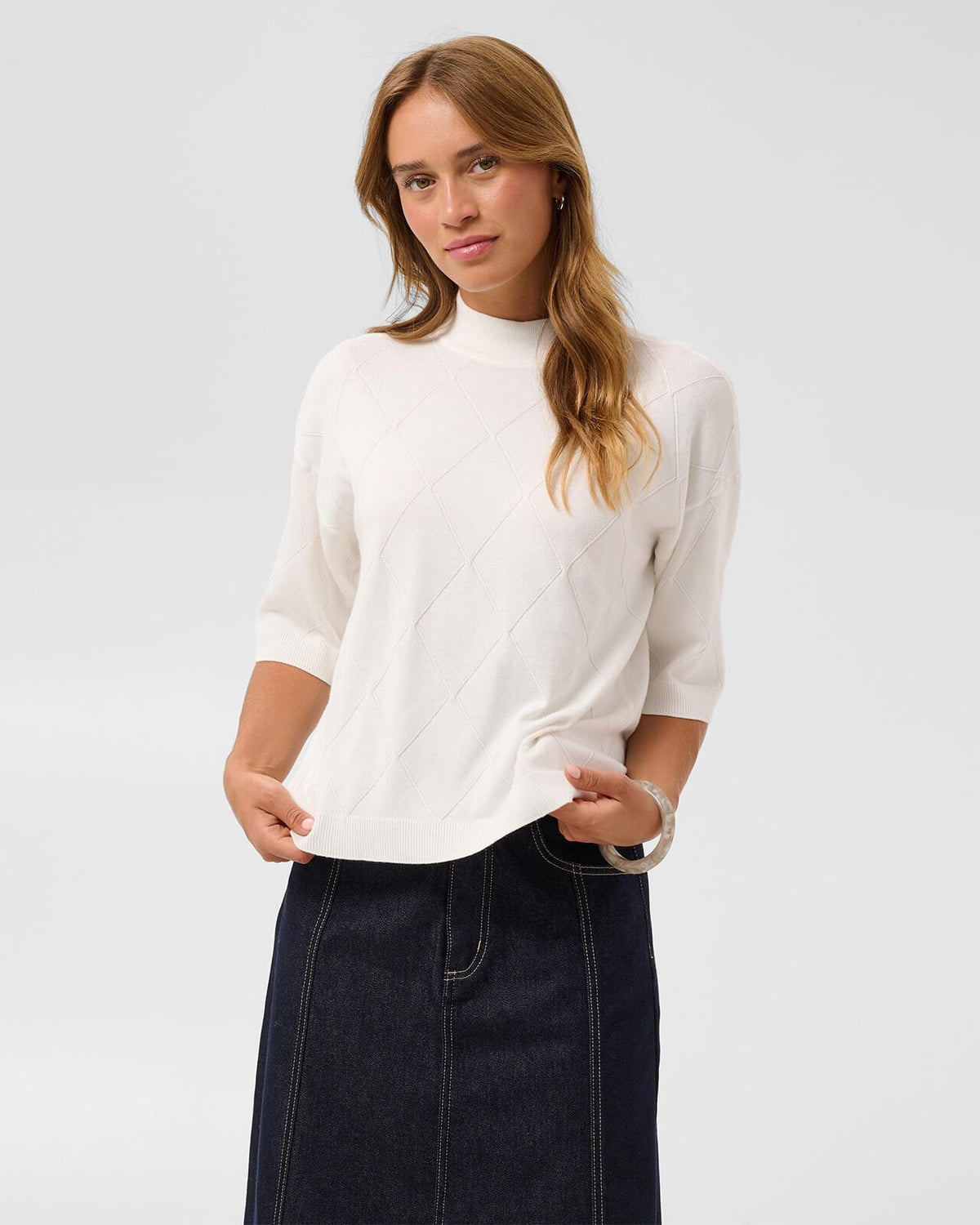 KAFFE Topp Lizza Argyle Pullover - Chalk