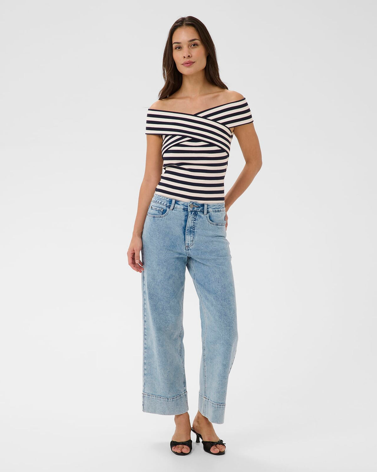 KAFFE Topp Celeste Rib - Chalk/Midnight Marine