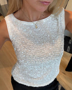 PIECES Paljettopp Kammy Tank - Cloud Dancer/ White Sequins