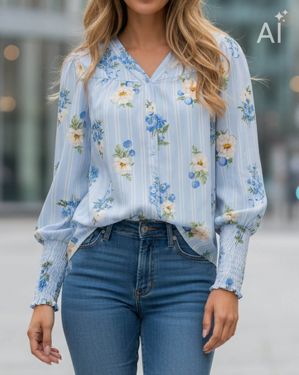FLOYD Bluse Malin Cardo - Light Blue