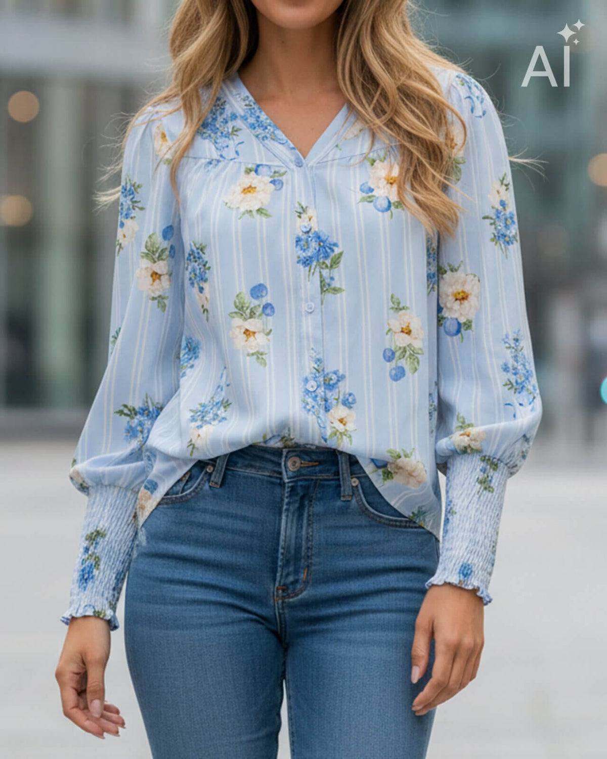FLOYD Bluse Malin Cardo - Light Blue