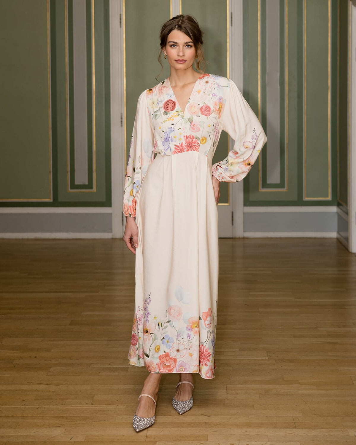 FLOYD Maxikjole Malea Fleur - Offwhite/ Light Pink