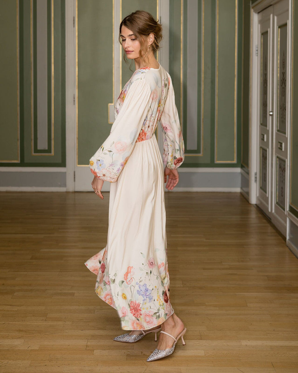 FLOYD Maxikjole Malea Fleur - Offwhite/ Light Pink