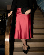 Y.A.S Satengskjørt Pella HW Midi Skirt - Tibetan Red