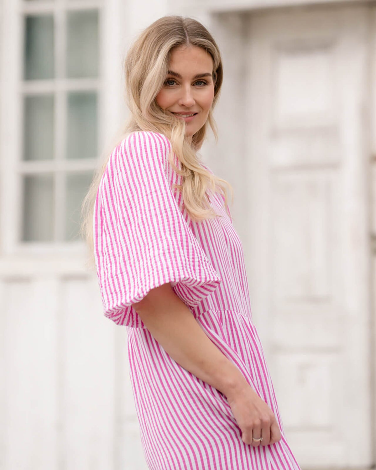 FLOYD Midikjole Margo Stripe - Cerise