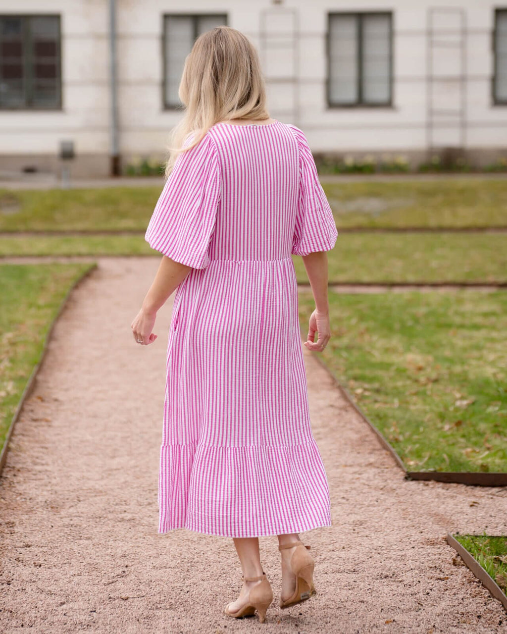FLOYD Midikjole Margo Stripe - Cerise