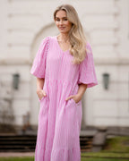 FLOYD Midikjole Margo Stripe - Cerise