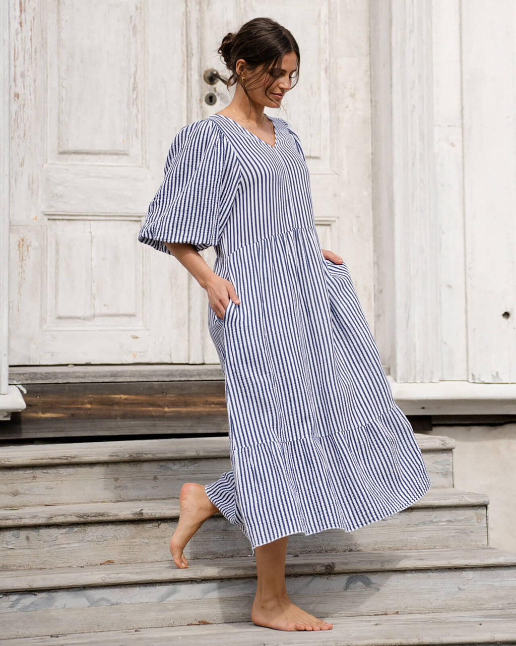 FLOYD Midikjole Margo Stripe - Navy