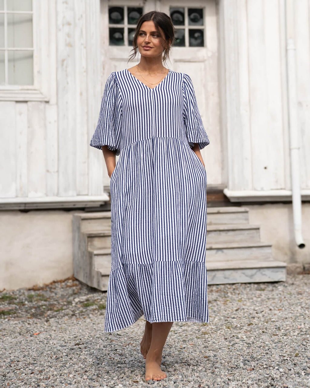 FLOYD Midikjole Margo Stripe - Navy