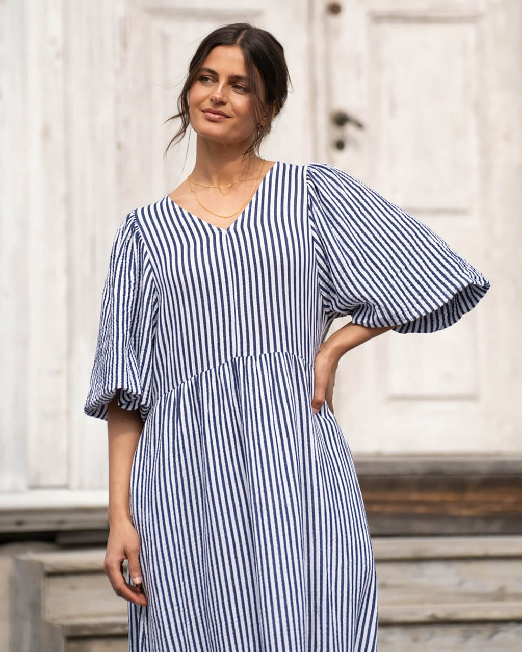 FLOYD Midikjole Margo Stripe - Navy