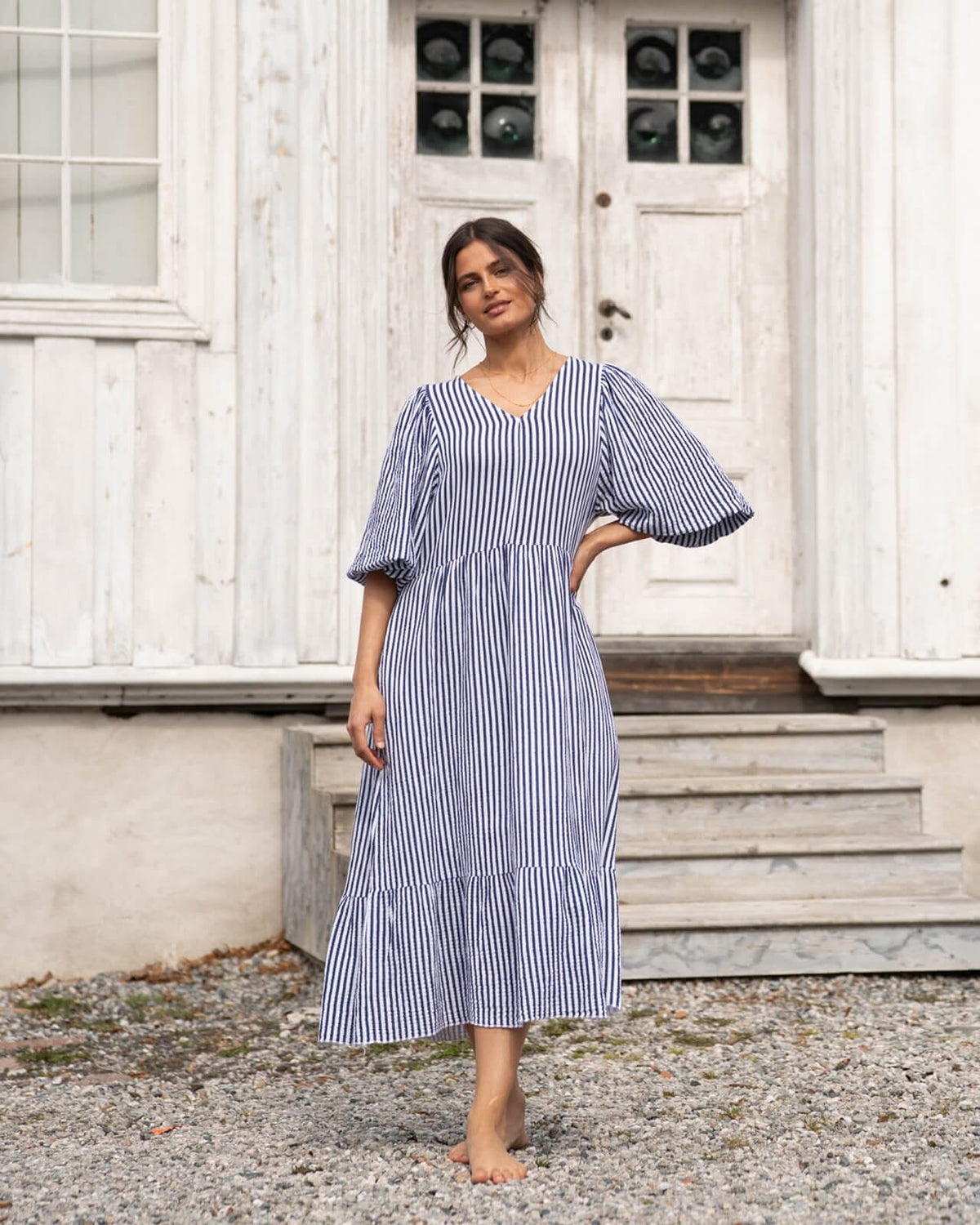 FLOYD Midikjole Margo Stripe - Navy