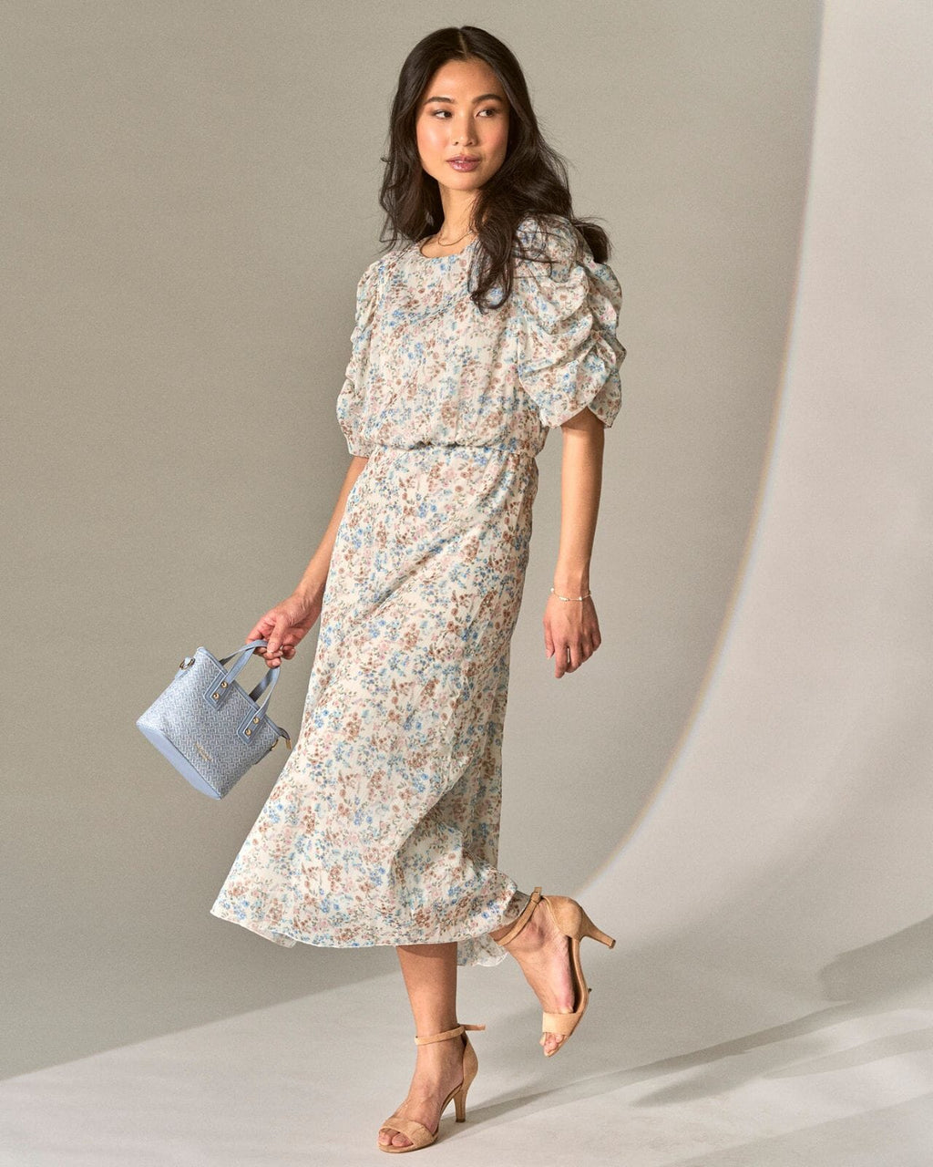 FLOYD Midikjole Morgan Orna - Offwhite/ Light Blue