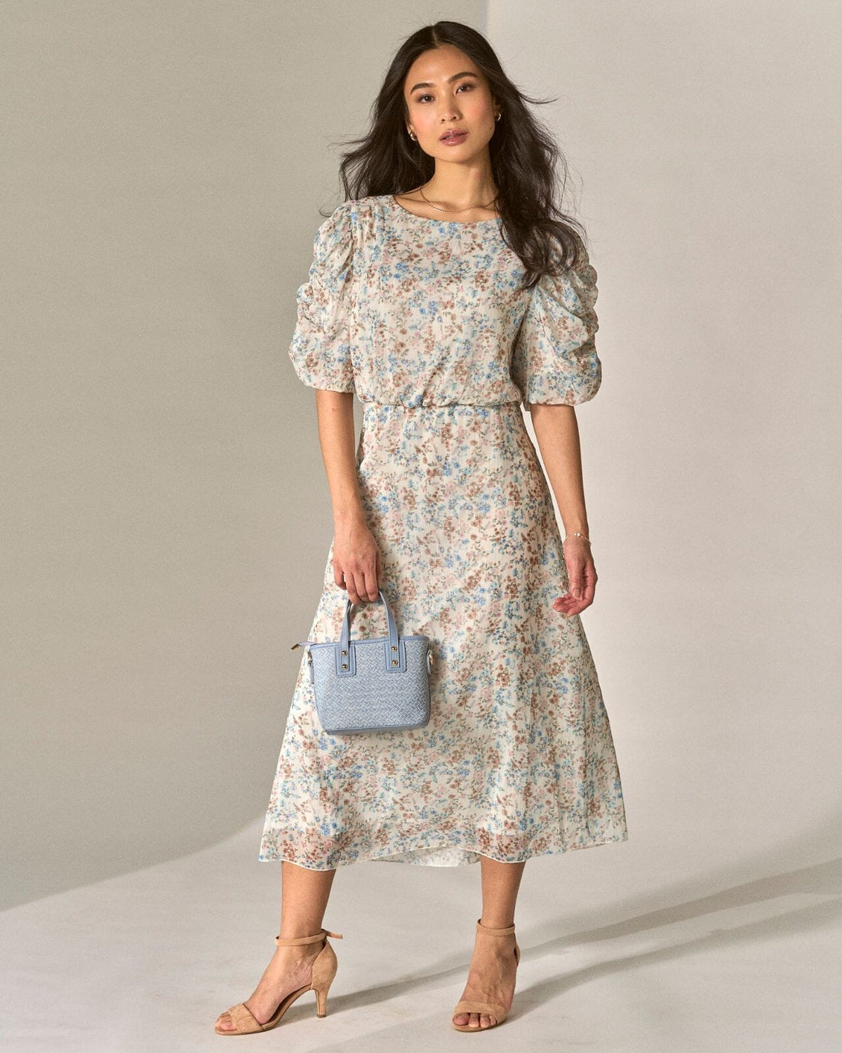 FLOYD Midikjole Morgan Orna - Offwhite/ Light Blue