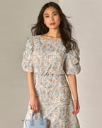 FLOYD Midikjole Morgan Orna - Offwhite/ Light Blue