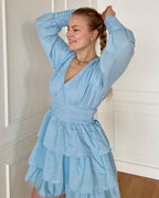 PIECES Kjole Monika LS Short - Cashmere Blue