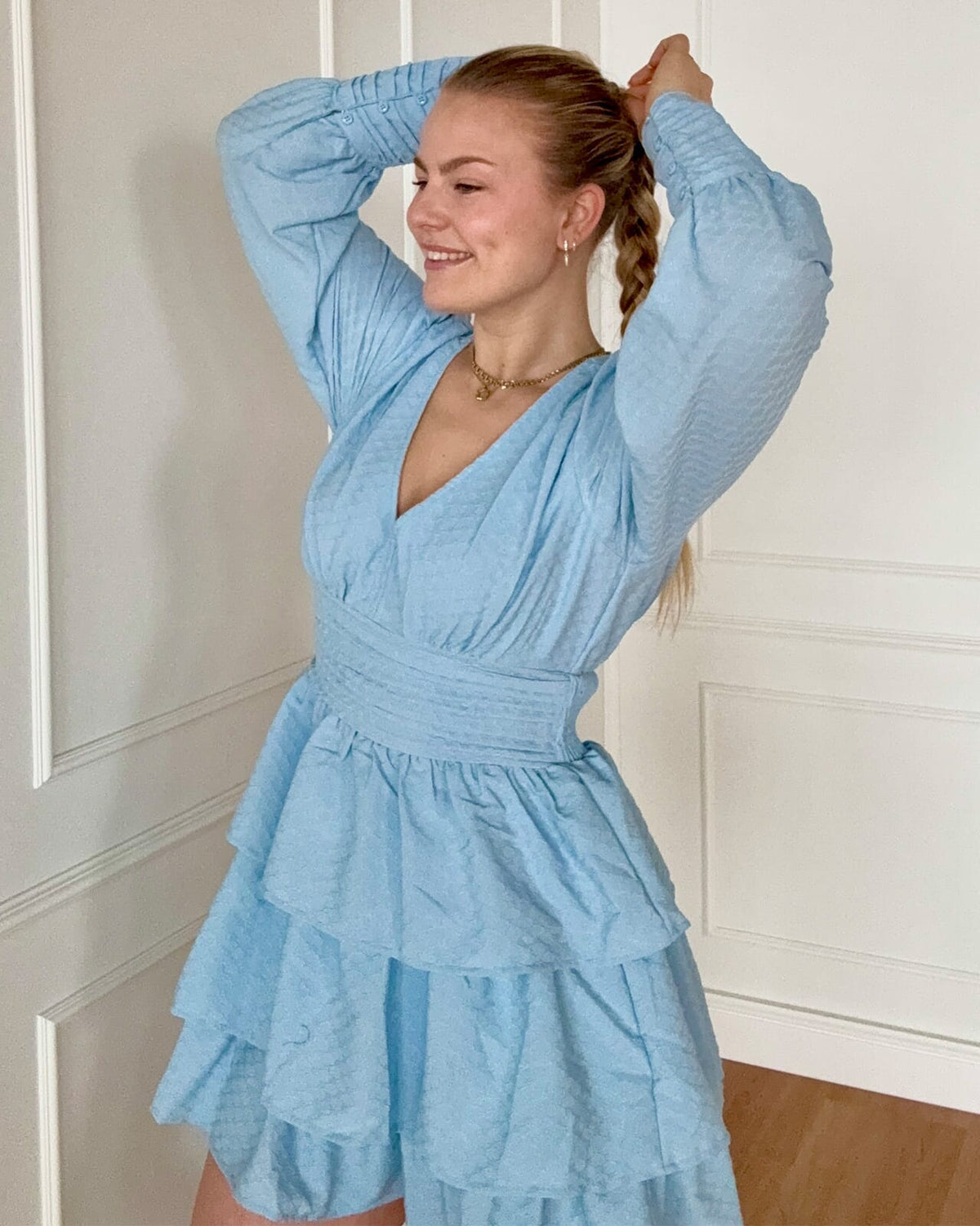 PIECES Kjole Monika LS Short - Cashmere Blue