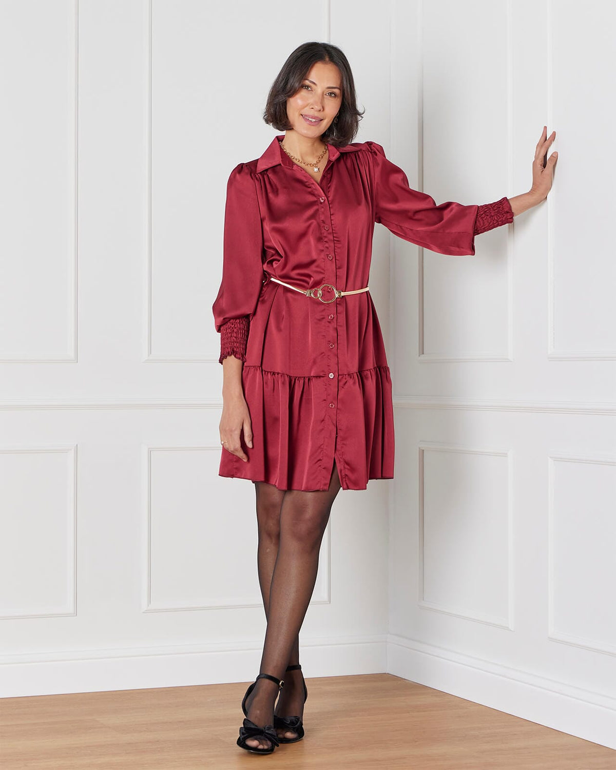 FLOYD Skjortekjole Alivia Satin - Bordeaux
