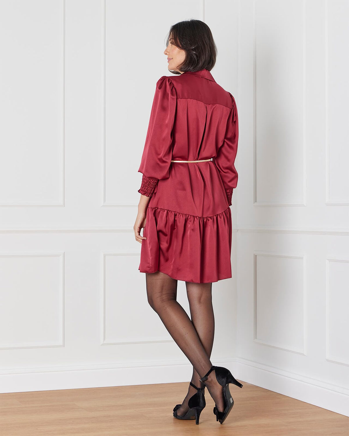 FLOYD Skjortekjole Alivia Satin - Bordeaux