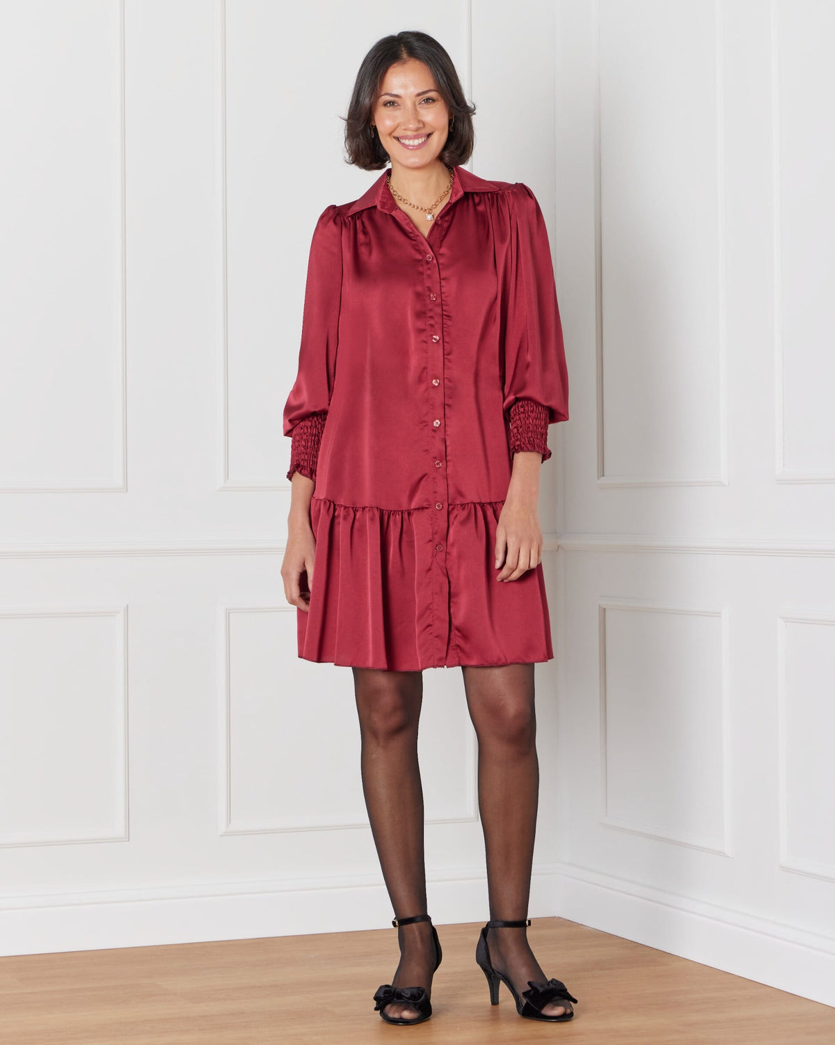 FLOYD Skjortekjole Alivia Satin - Bordeaux