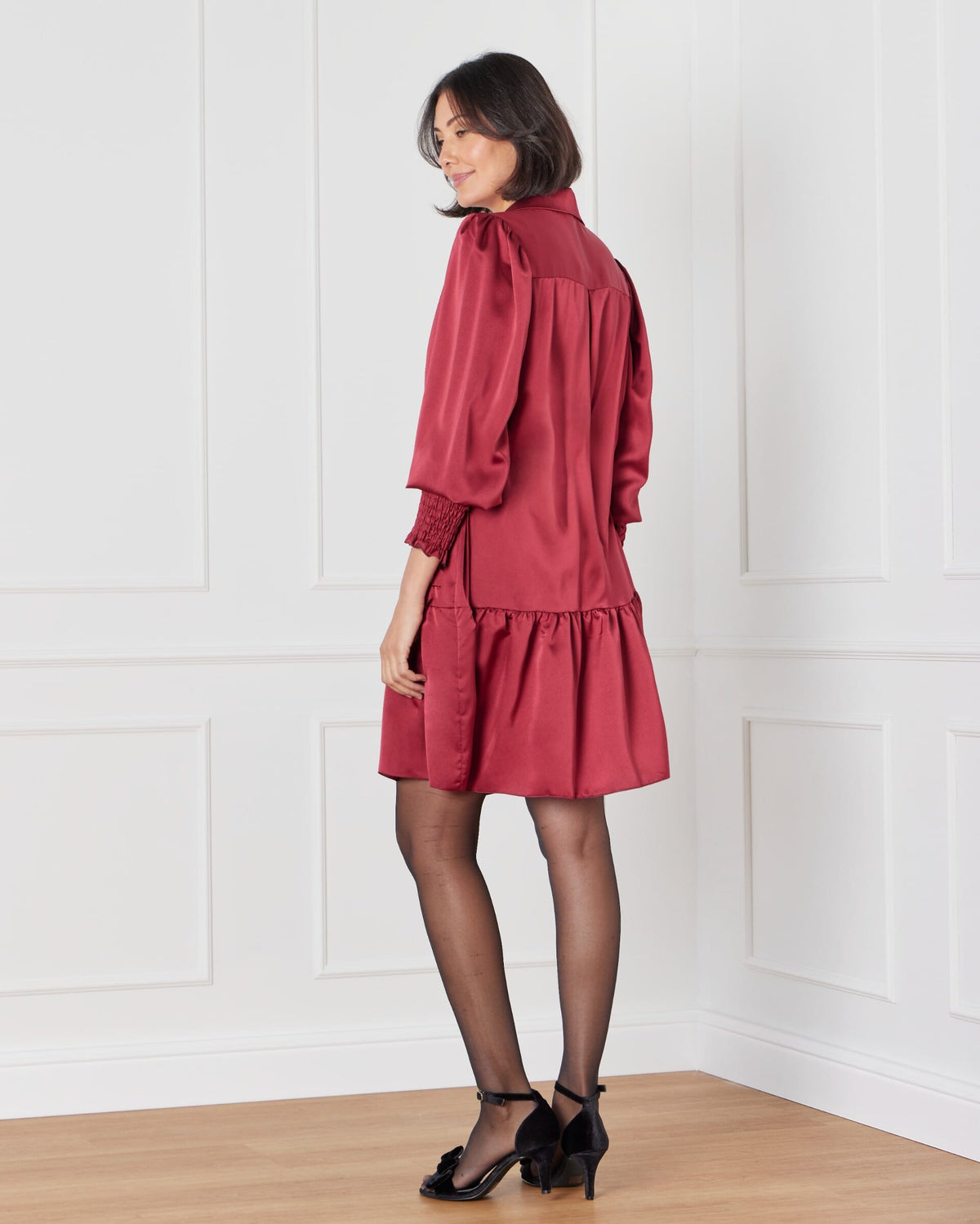 FLOYD Skjortekjole Alivia Satin - Bordeaux
