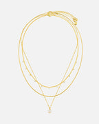 ORELIA Kjede Pearl Drop & Multi Crystal 3-row - Pale Gold