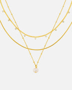 ORELIA Kjede Pearl Drop & Multi Crystal 3-row - Pale Gold
