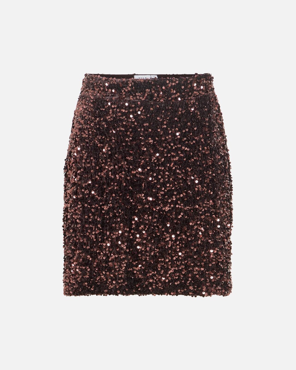 VILA Paljettskjørt Faith HW Short Sequin - Coffee Bean