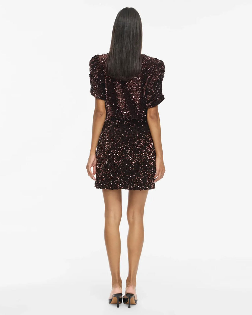 VILA Paljettskjørt Faith HW Short Sequin - Coffee Bean
