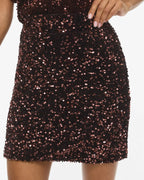 VILA Paljettskjørt Faith HW Short Sequin - Coffee Bean