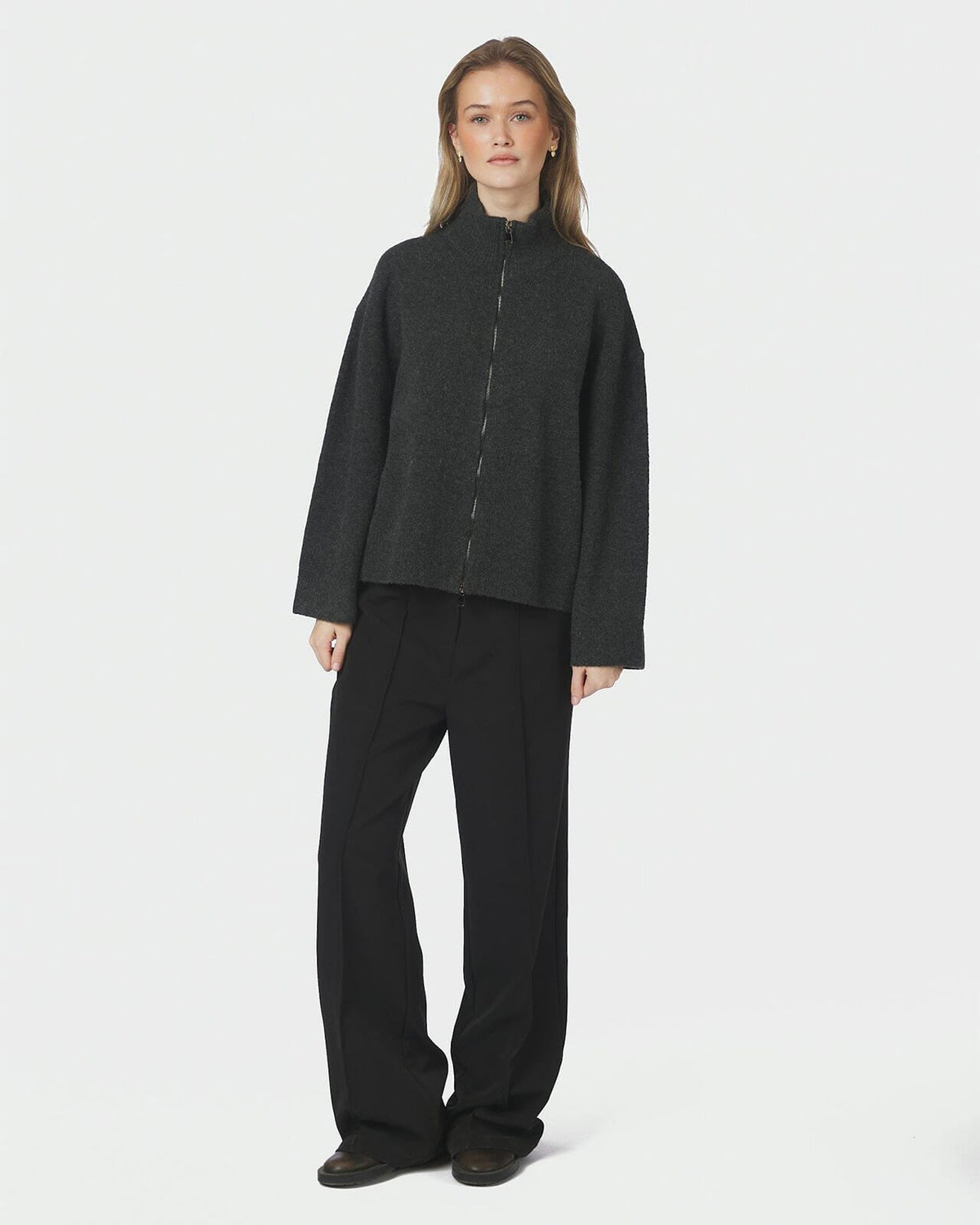 NEO NOIR Strikket Cardigan Asley Zip Knit - Antracit