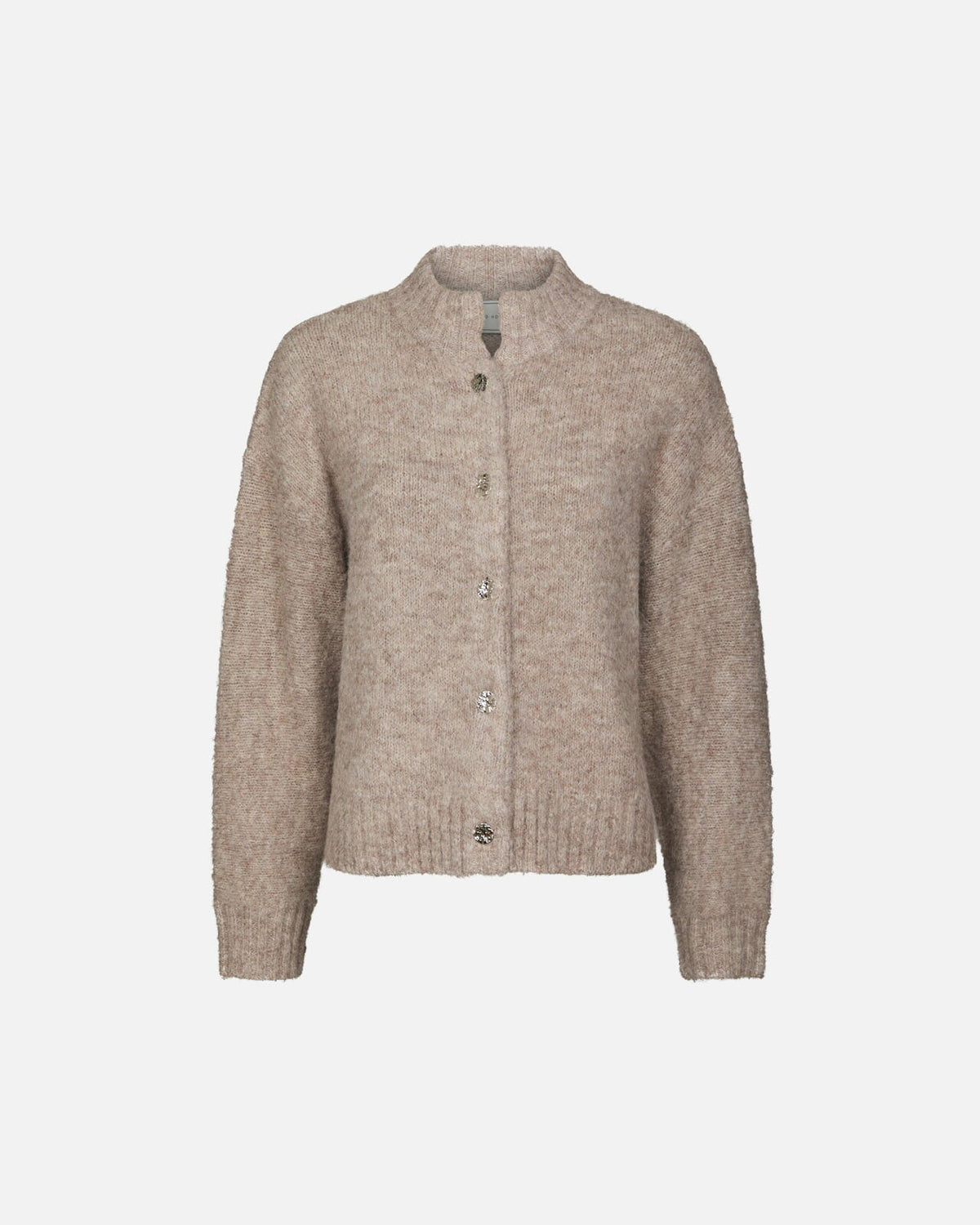 NEO NOIR Strikket Cardigan Taura Fluffy Knit - Beige Melange