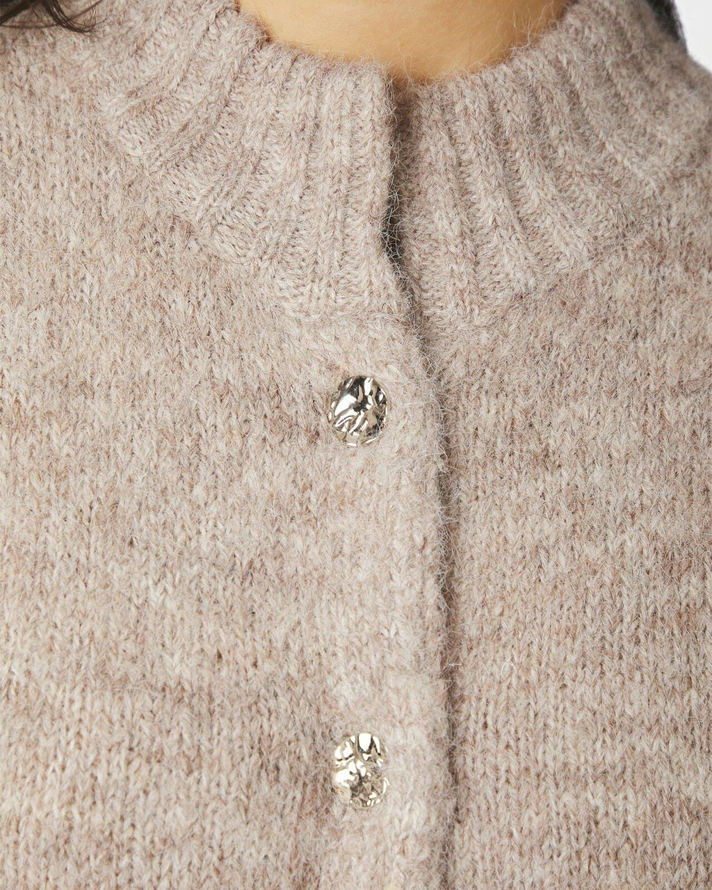 NEO NOIR Strikket Cardigan Taura Fluffy Knit - Beige Melange