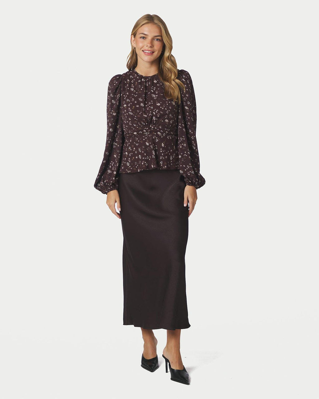 NEO NOIR Bluse Delphine Flowerbunch - Chocolate Plum