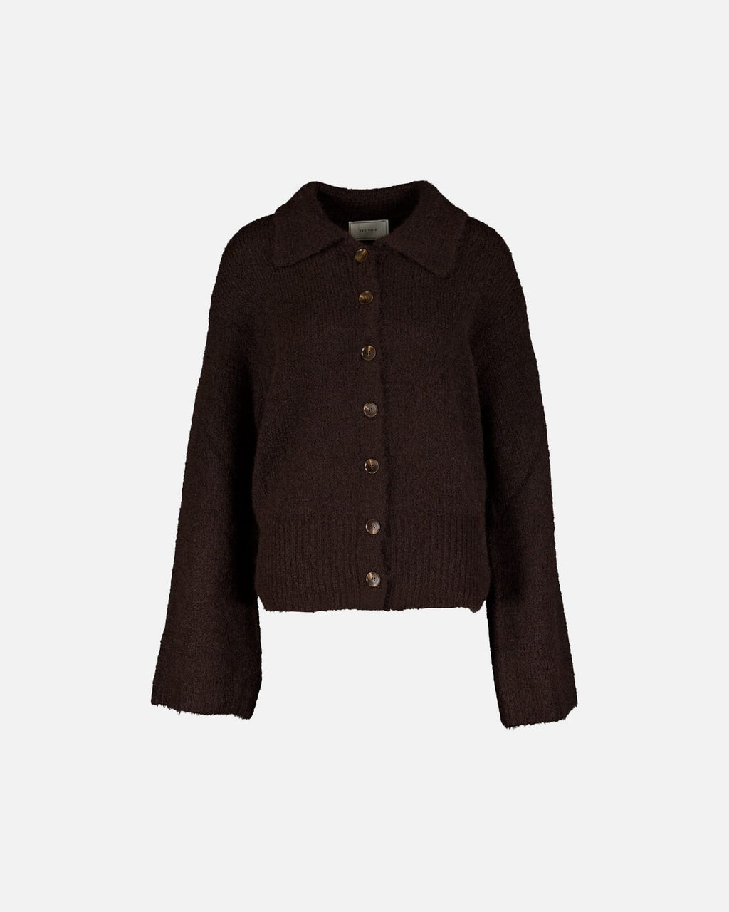 NEO NOIR Strikket Cardigan Ramera Fluffy Knit - Dark Brown