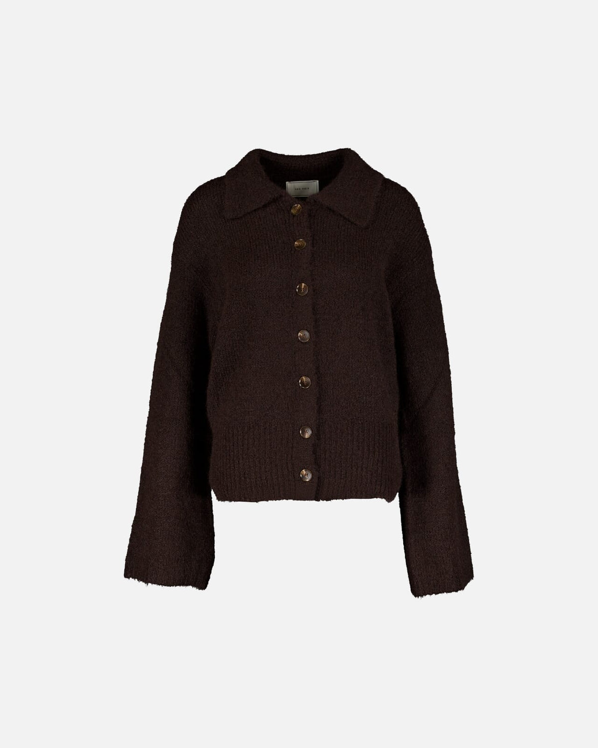 NEO NOIR Strikket Cardigan Ramera Fluffy Knit - Dark Brown