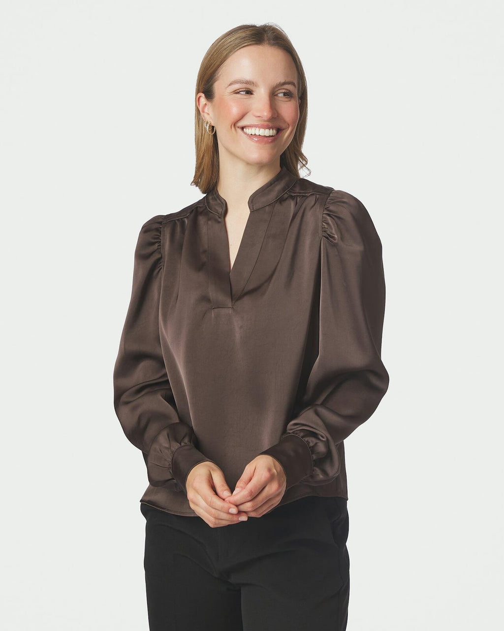 NEO NOIR Bluse Rosslyn Heavy Sateen - Dark Brown